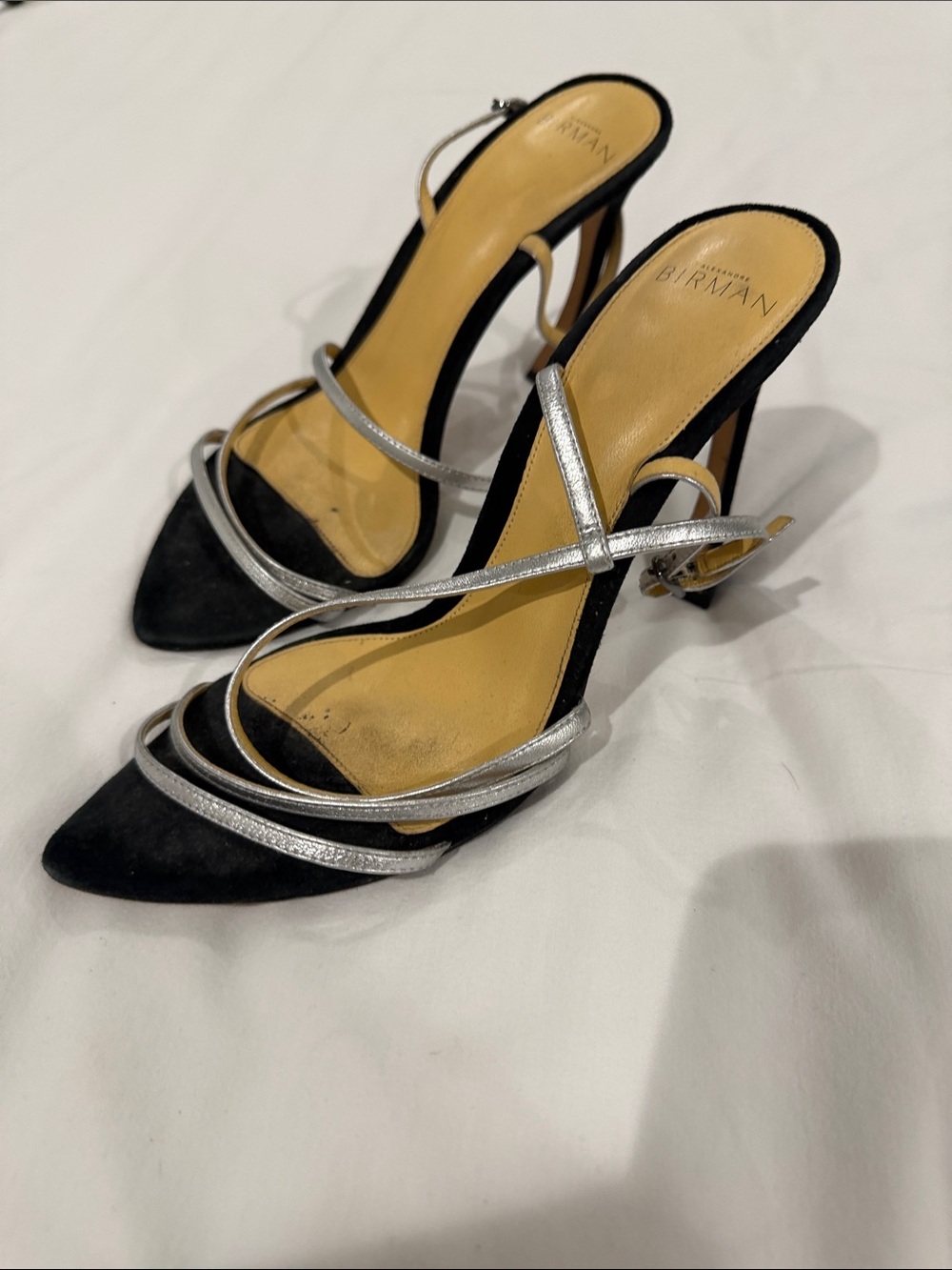 Alexandre Birman Black Suede Heels with Silver Straps